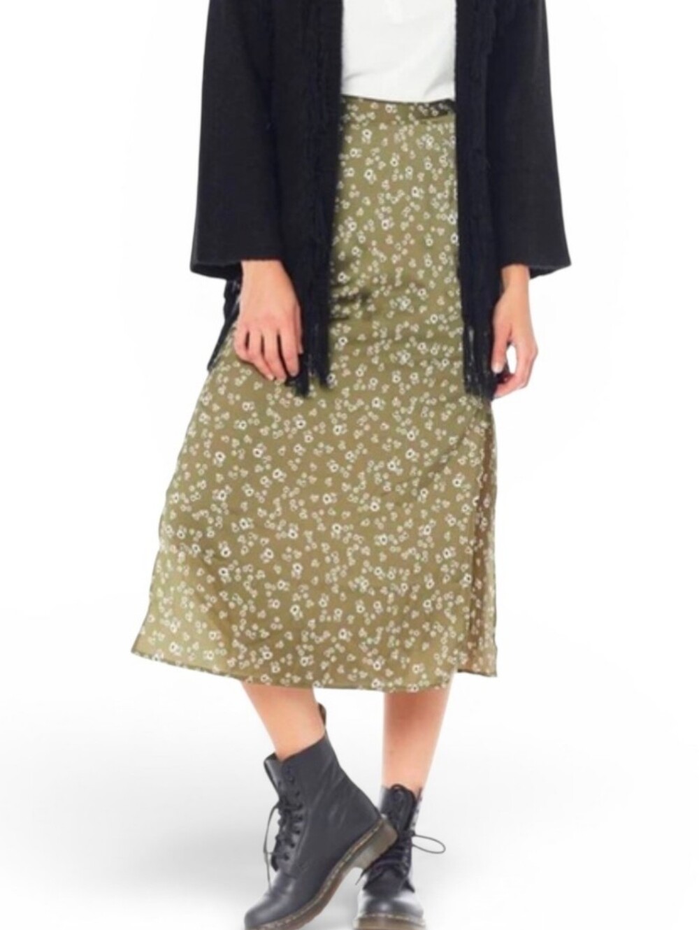 SALTWATER LUXE Green Ditsy Flower Midi Skirt - XS